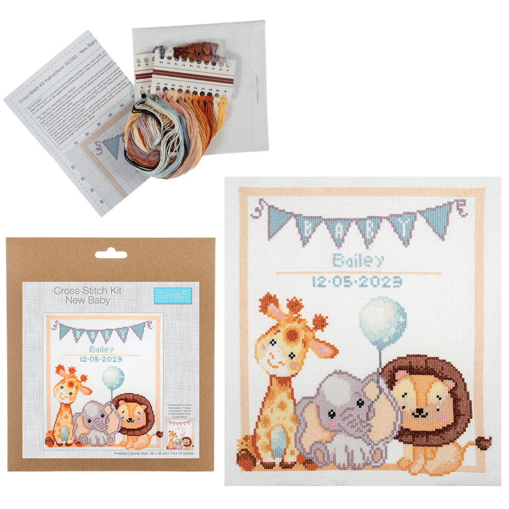 New Baby Cute Animals Cross Stitch Kit 36cm x 36cm littlecraftybugs