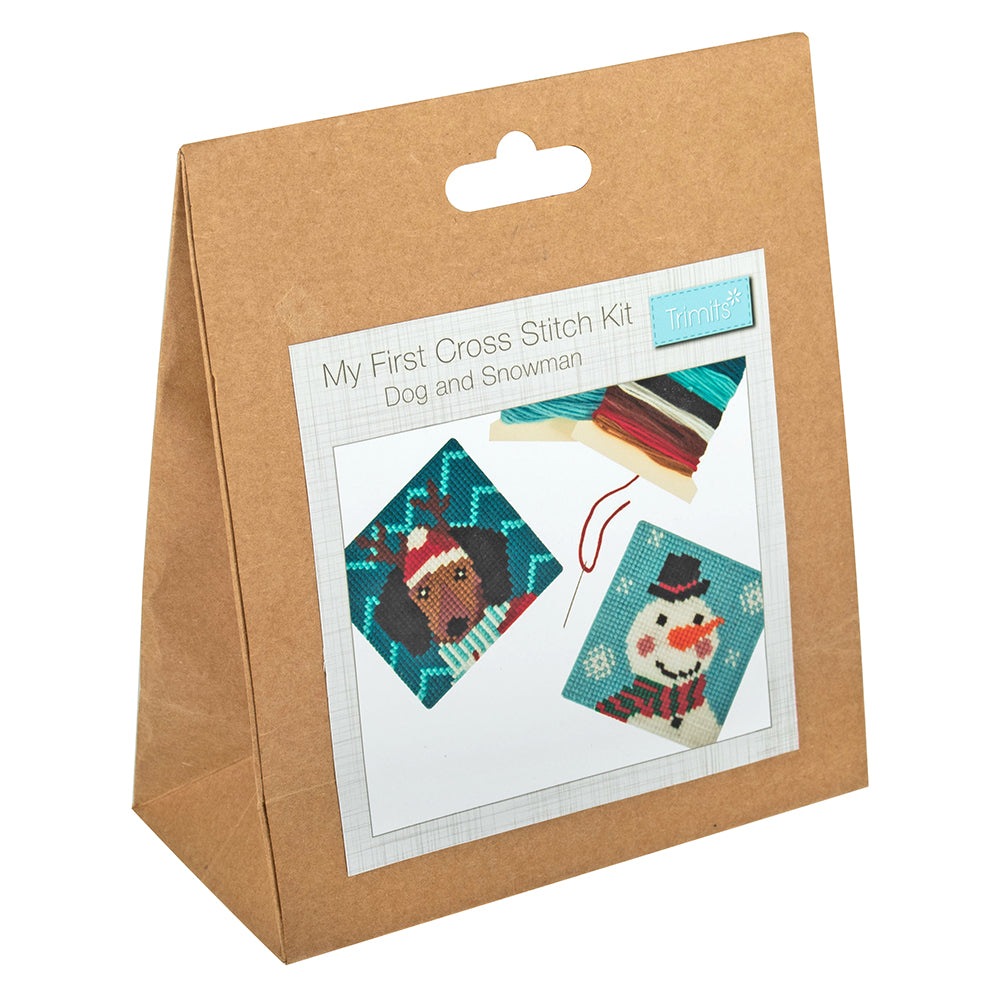 Christmas Dog & Snowman | My First Cross Stitch Kit for Kids | Makes 2