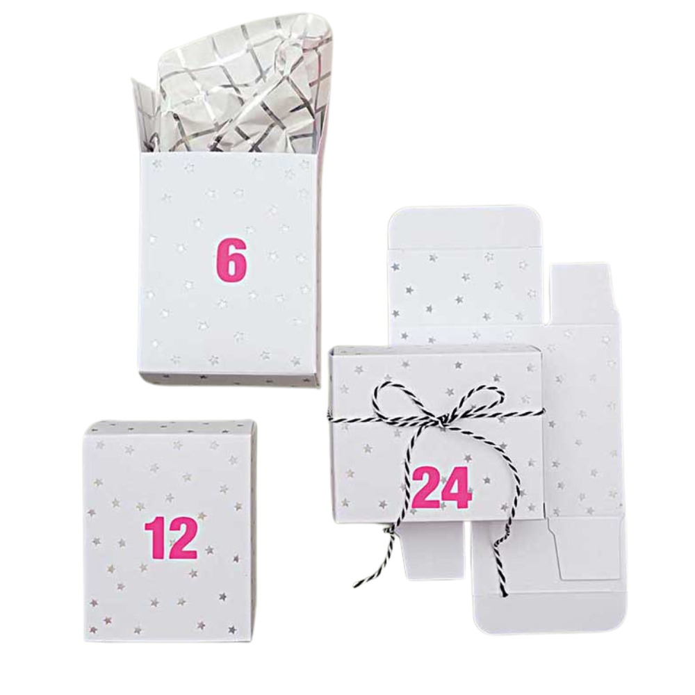 24 Advent Calendar Boxes | 4 x 8 x 10cm | Just Add Numbers  | Choice of Designs