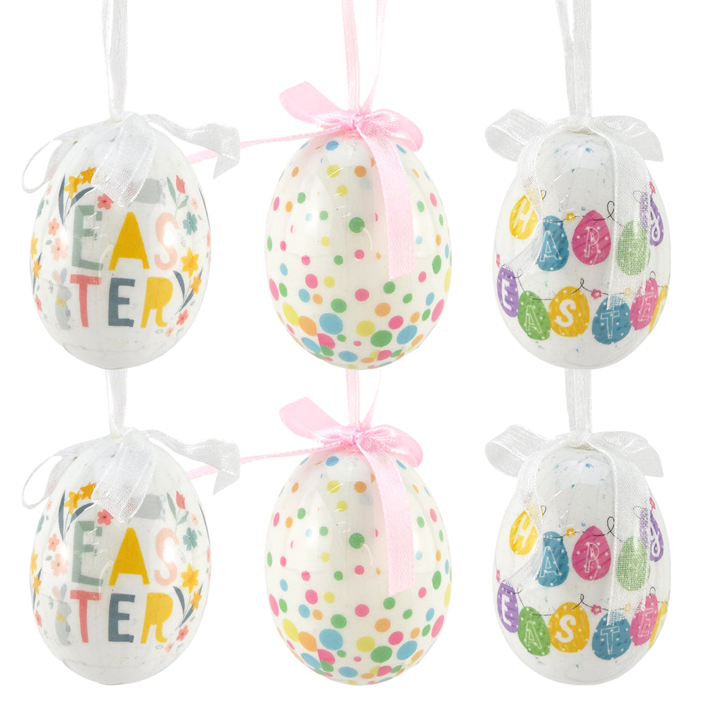 Cheery Hanging Easter Egg Decorations | Decoupage Style | 6 Pack | 6cm Tall