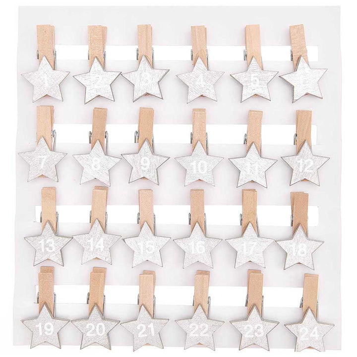 24 Numbered Advent Calendar Pegs with Stars | Make Your Own Calendar