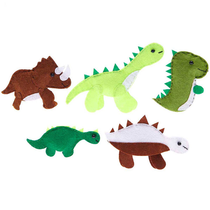 Dinosaurs | Felt Finger Puppet Craft Kit | Makes 5 | Kids Sewing Project