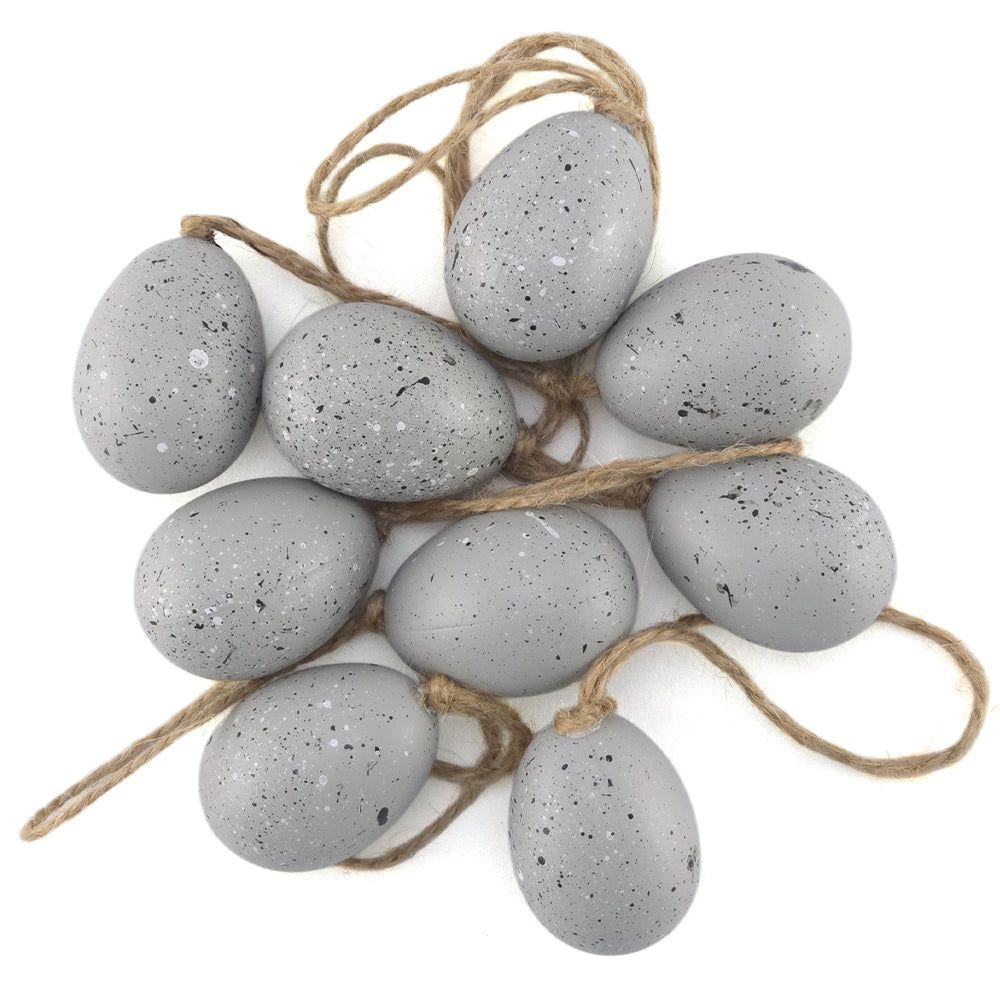 Bluey Grey Speckled Hanging Eggs | Easter Tree Decorations | 4cm Tall | Set of 9