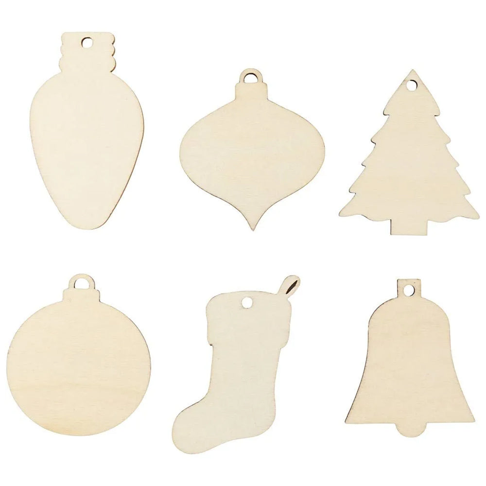 90 Flat Wooden Christmas Ornaments to Decorate | 6cm Tall | Craft Idea