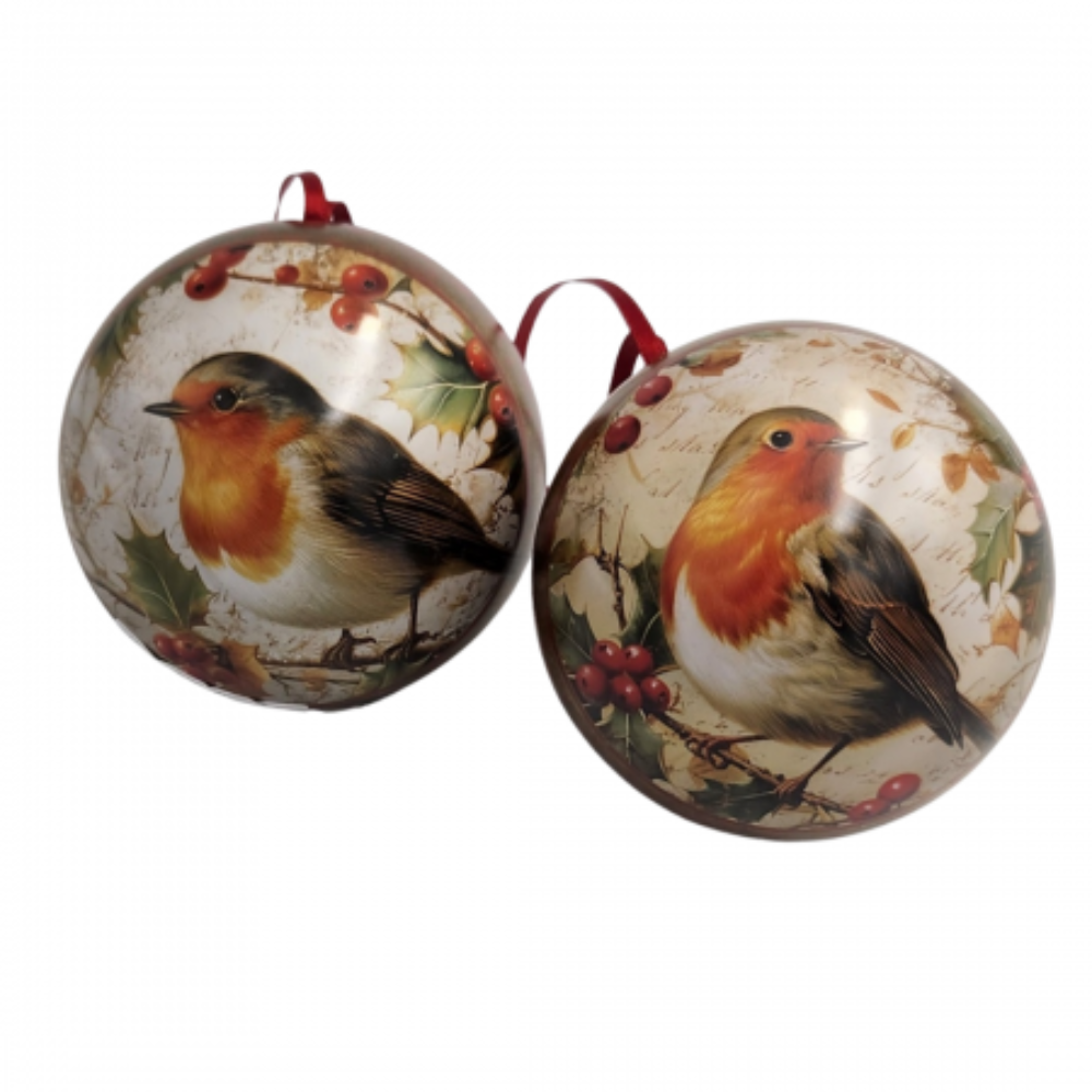 Fillable Tinware Bauble | Retro Christmas Robin | 7cm | Single