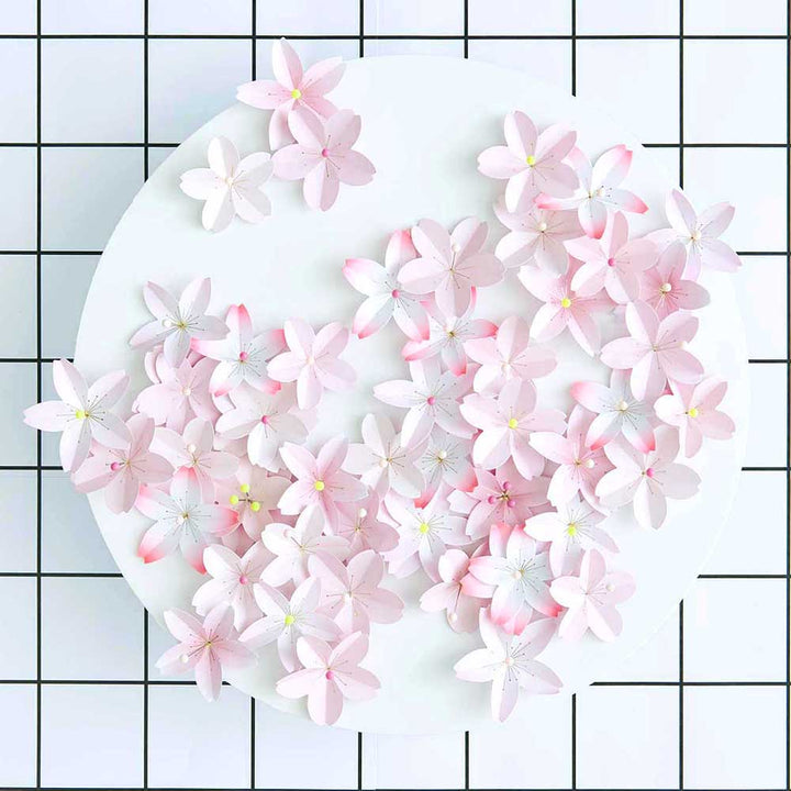 Cherry Blossom | Rounded Flat Paper Flowers for Papercrafts | 90 Pieces | Sakura