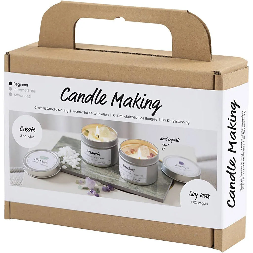 Amethyst & Aventurine Crystals Candle Making Craft Kit | Makes 2 | Vegan Soy Wax