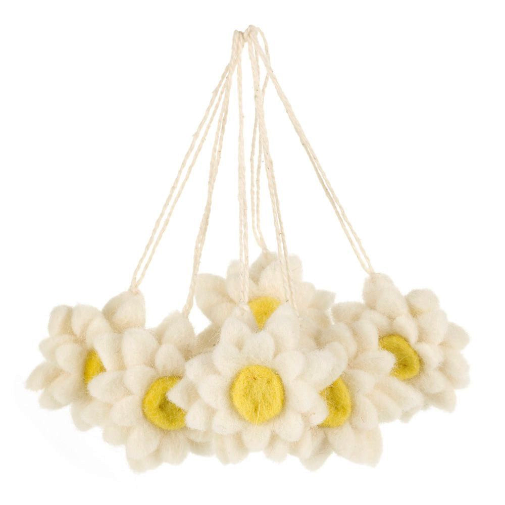 Set of 6 5.5cm Hand Felted Spring Daisies Easter Tree Decoration | Fairtrade Felt