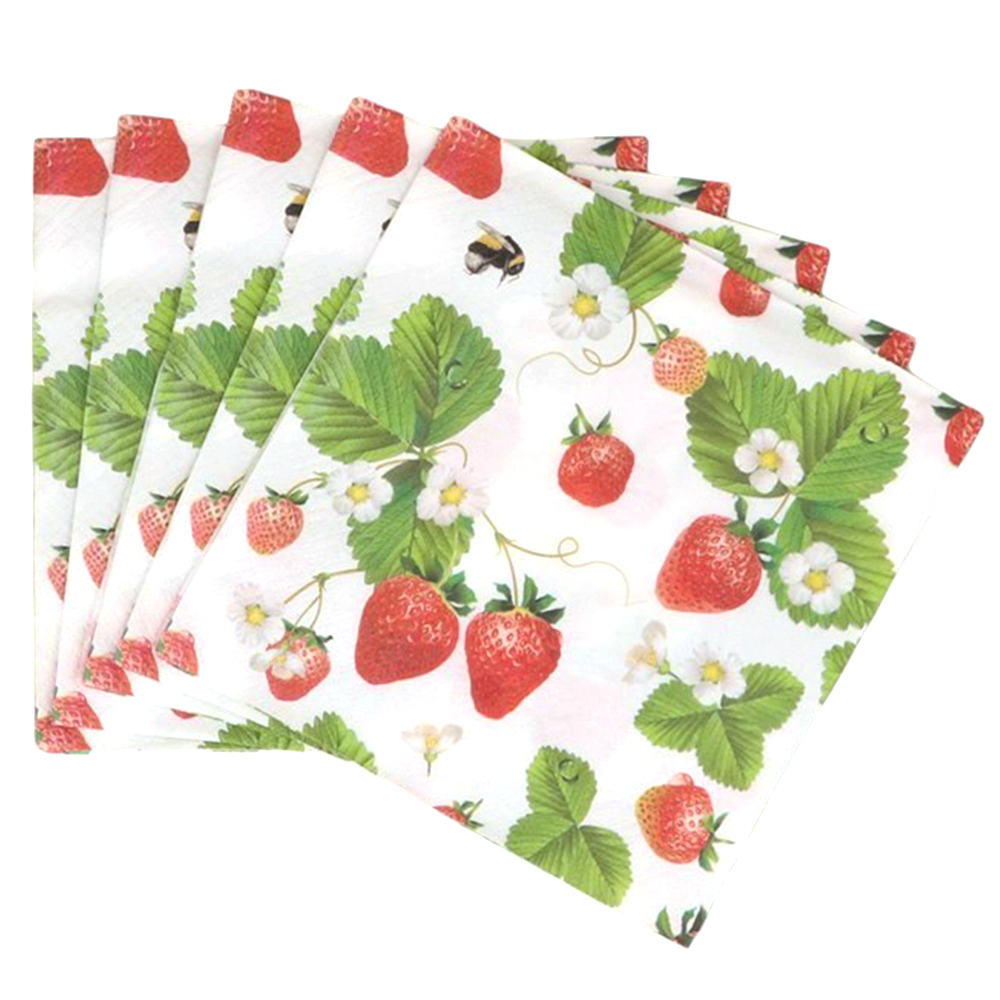 Strawberry Flowers Napkins | 20 Pack | 3 Ply | Easter & Spring | Gisela Graham