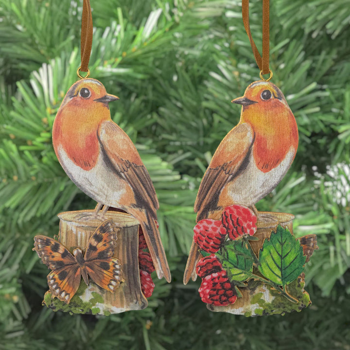 Woodland Robin | Christmas Tree Decoration | Wooden | Gisela Graham