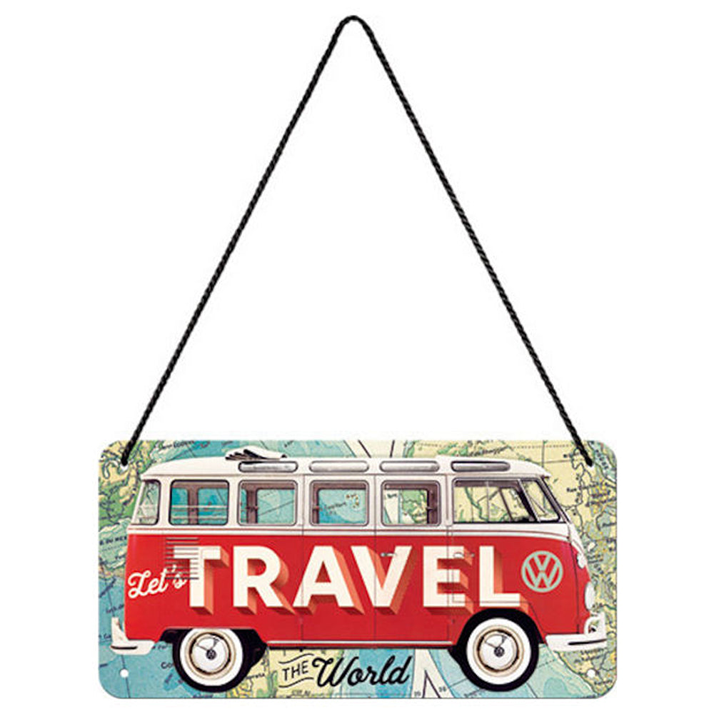 VW Bulli Let's Travel The World | Embossed Tin Sign | 20cm x 15cm