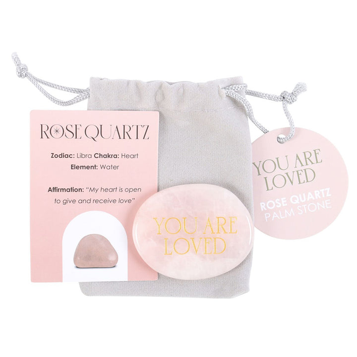 You Are Loved | Rose Quartz Palm Stone | Card & Bag | Cracker Filler | Mini Gift