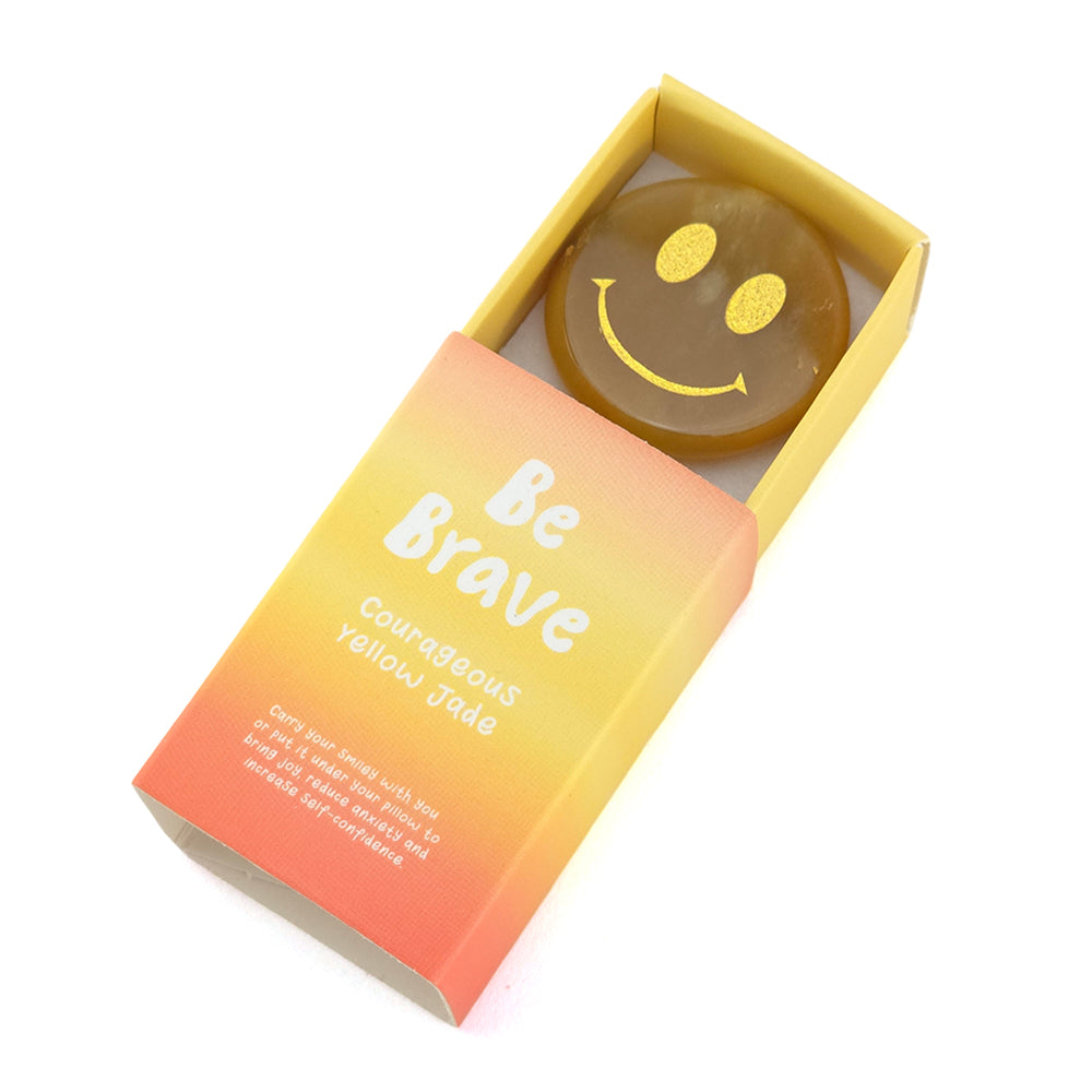 Be Brave | Yellow Jade Happy Face Crystal | Matchbox Gift | Cracker Filler