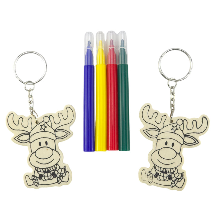 Kids Colour Your Own Wooden Christmas Keyrings | Set of 2 | Choose a Design