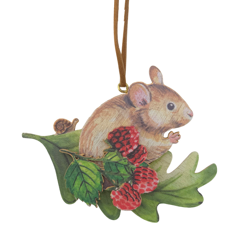 Garden Mouse with Berries | Wooden Christmas Tree Decoration | Gisela Graham