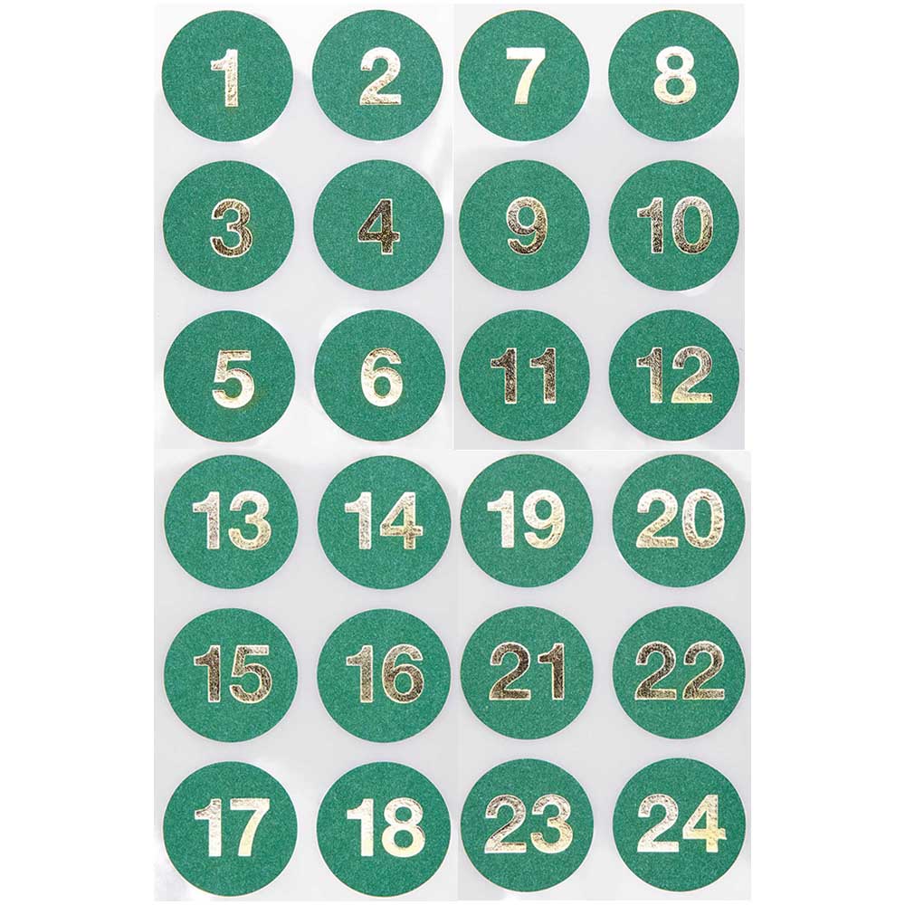 24 Advent Calendar Stickers | With Foil Numbers | 3cm Wide