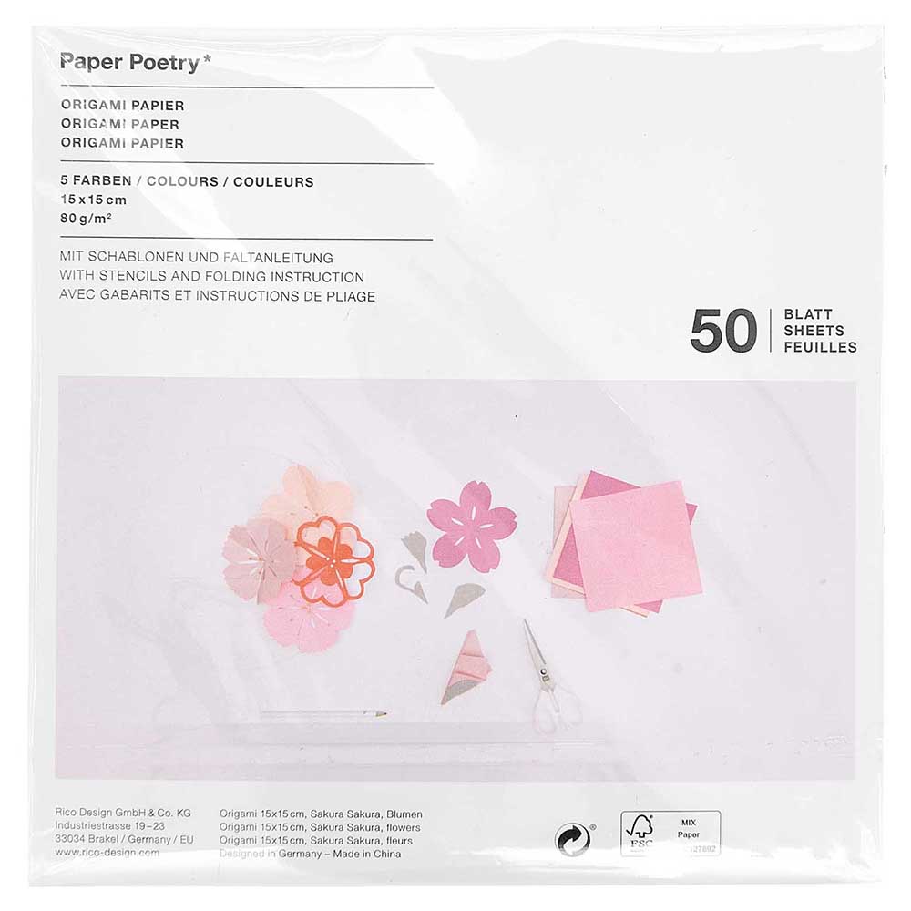 Cherry Blossom | Sakura Origami Papers Set & Instructions | 15x15cm | 50 Sheets