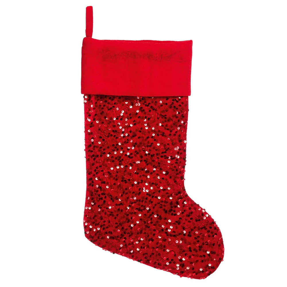 Red Velvet Christmas Stocking with Sequins | 52cm Long