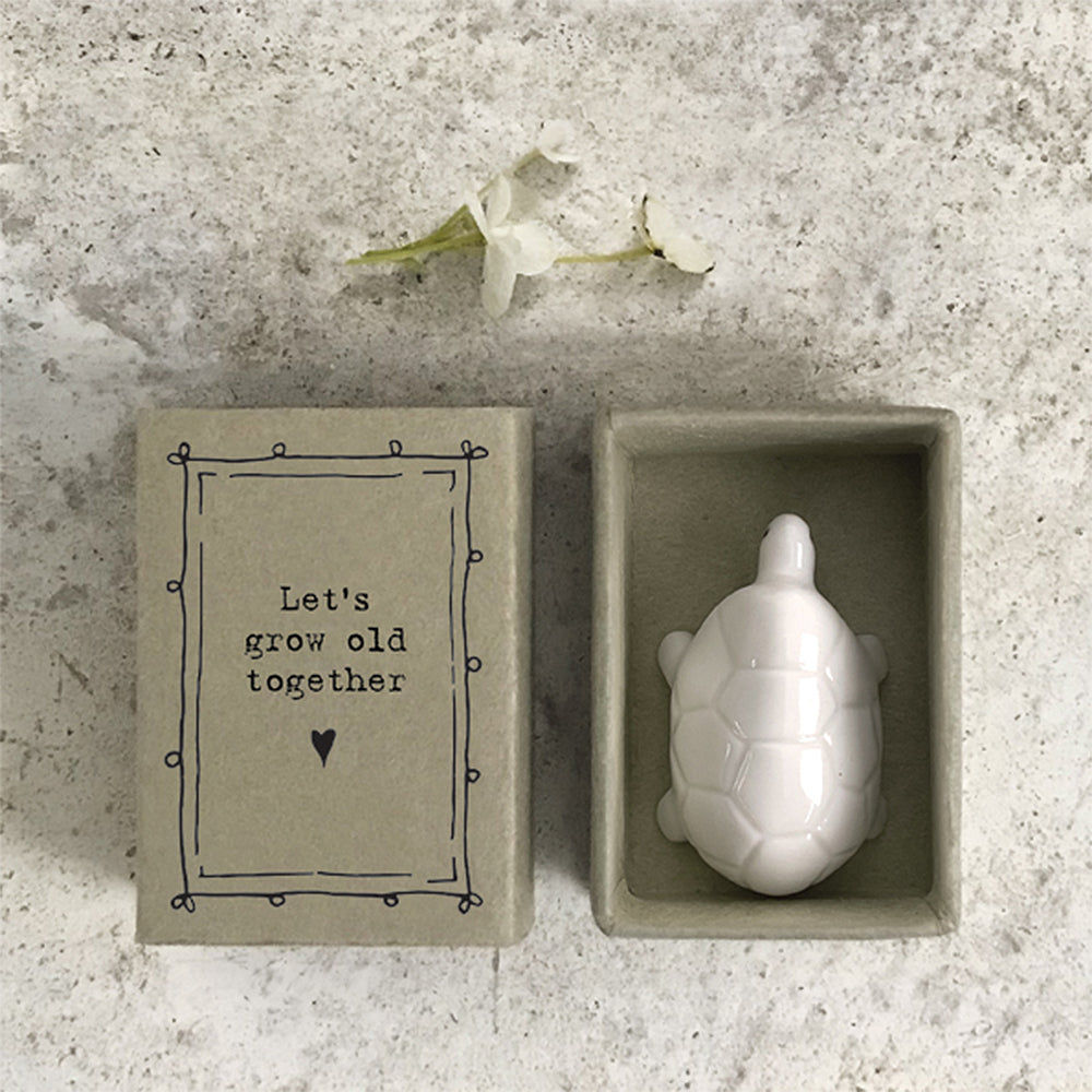 Let's Grow Old Together Matchbox | Ceramic Tortoise | Cracker Filler | Mini Gift