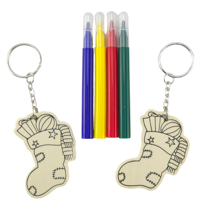 Kids Colour Your Own Wooden Christmas Keyrings | Set of 2 | Choose a Design