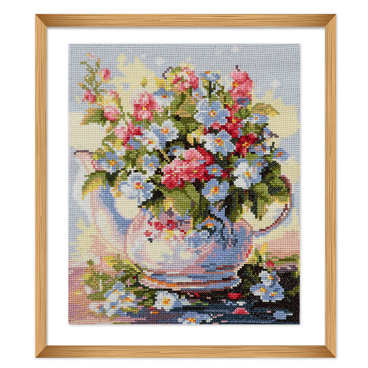 Flowers in Bloom | Cross Stitch Kit | No Count | Colour Printed | 33cm x 39cm