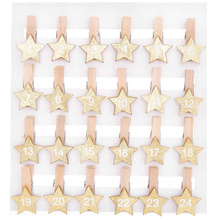 24 Numbered Advent Calendar Pegs with Stars | Make Your Own Calendar