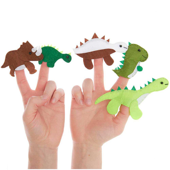 Dinosaurs | Felt Finger Puppet Craft Kit | Makes 5 | Kids Sewing Project