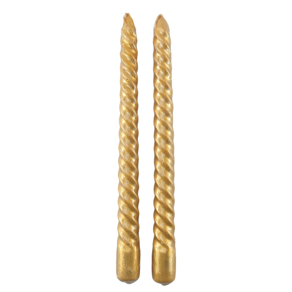 Metallic Gold | Twist Taper Dinner Candles | Box of 2 | Gisela Graham