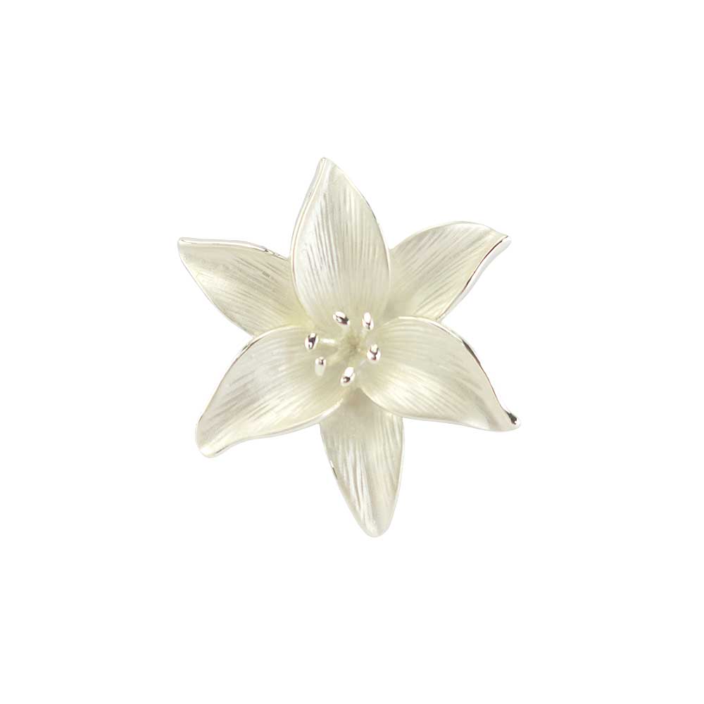 Lily Flower Brooch | Pearlescent White | 3.8cm Wide | Mini Gift | Cracker Filler