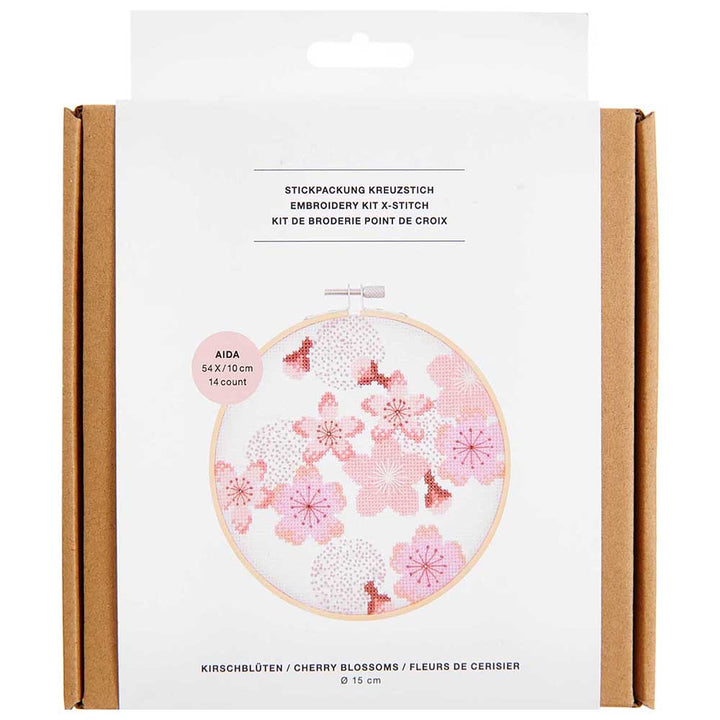 Cherry Blossom Shower | Complete Cross Stitch Kit with Hoop | Sakura