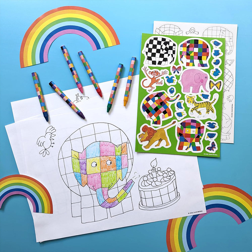 Elmer | Colouring Set with Crayons & Stickers | Rainy Day Gift Idea