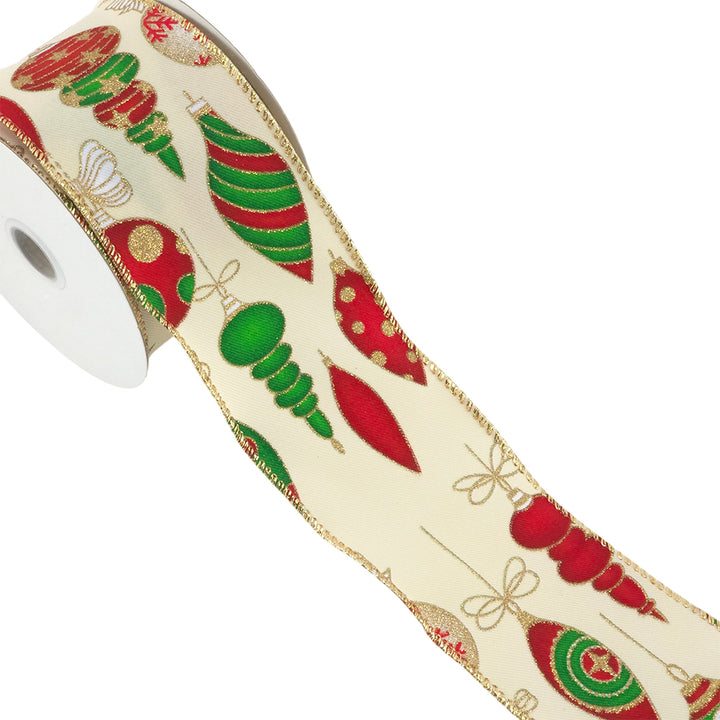 Wire Edged Satin & Glitter Christmas Bauble Ribbon | 38 or 63mm Wide | 10m