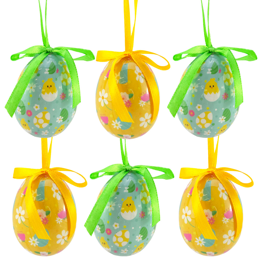 Floral Hanging Easter Egg Decorations | Decoupage Style | 6 Pack | 6cm Tall