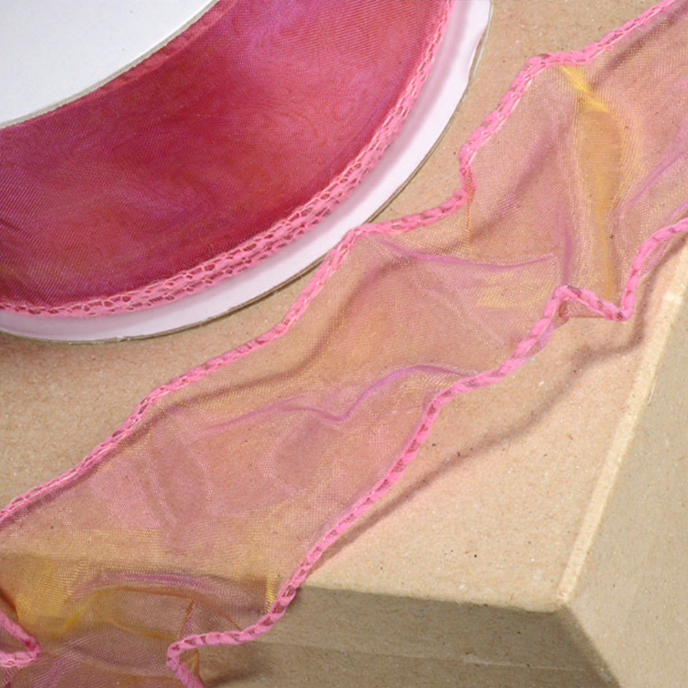 Dusky Pink | Luxurious Two Tone Organza Wired Ribbon | 50mm Wide | 25m Long