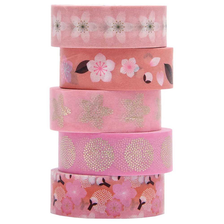 Cherry Blossom Washi Style Tape | 5 Rolls | 1.5cm x 10m | Sakura