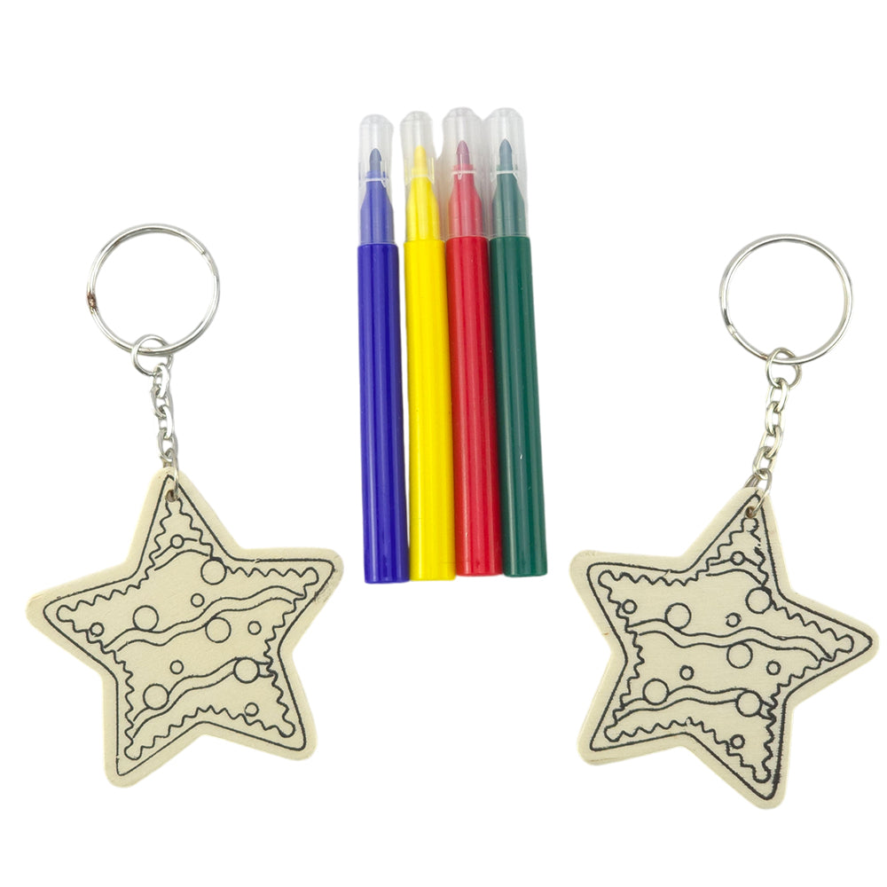 Kids Colour Your Own Wooden Christmas Keyrings | Set of 2 | Choose a Design