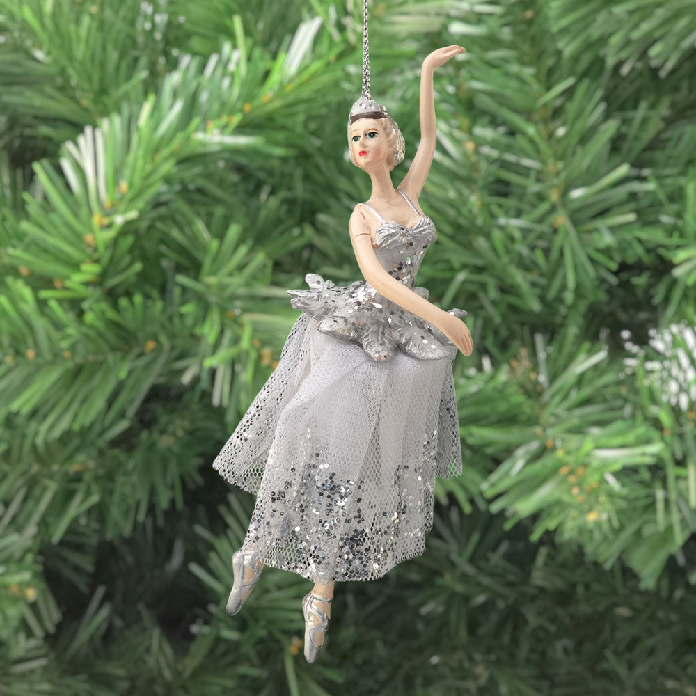 Silver & White | Swan Lake Ballerina | Hanging Christmas Tree Ornament | 18cm