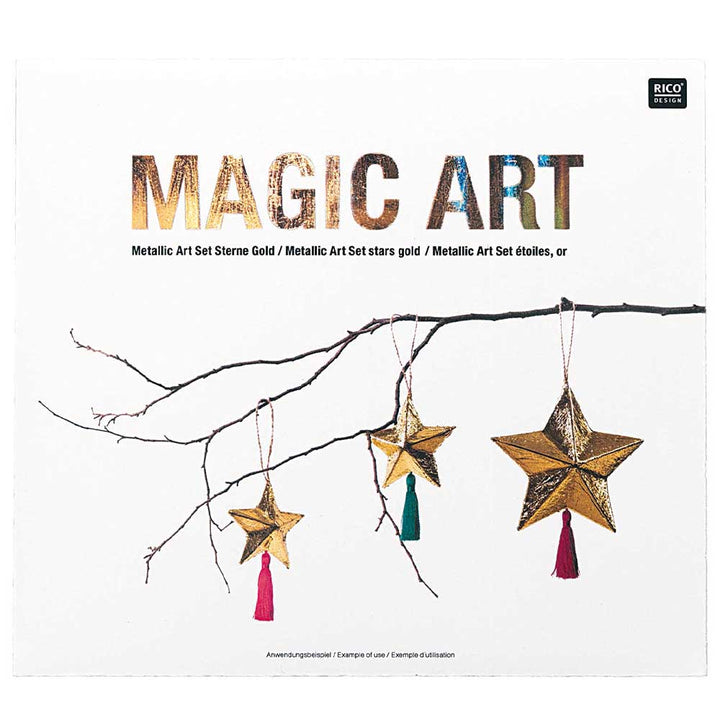 Gold | Metal Leafing Craft Kit | Makes 3 Hanging Christmas Stars