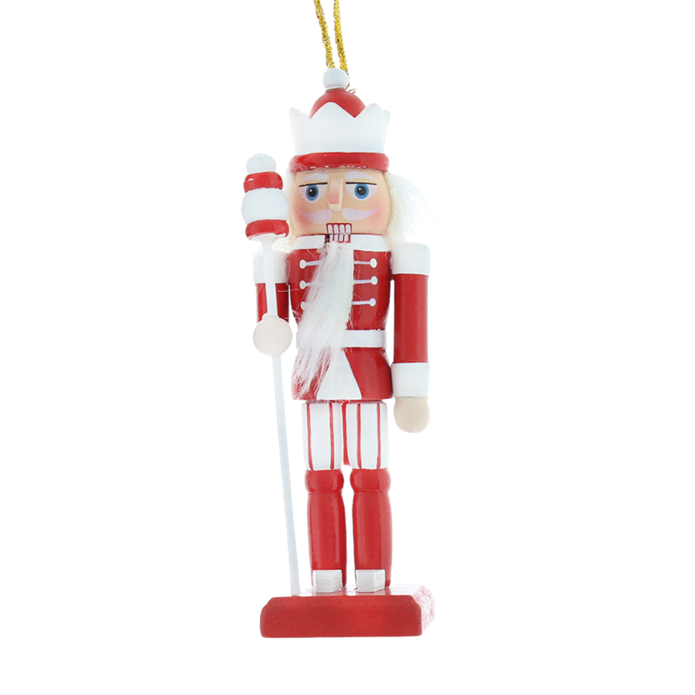 Red & White Nutcracker & Mace | Wooden Christmas Tree Decoration | 12cm Tall