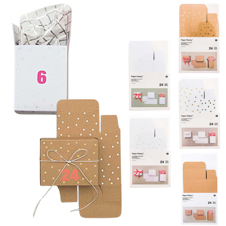 24 Advent Calendar Boxes | 4 x 8 x 10cm | Just Add Numbers  | Choice of Designs