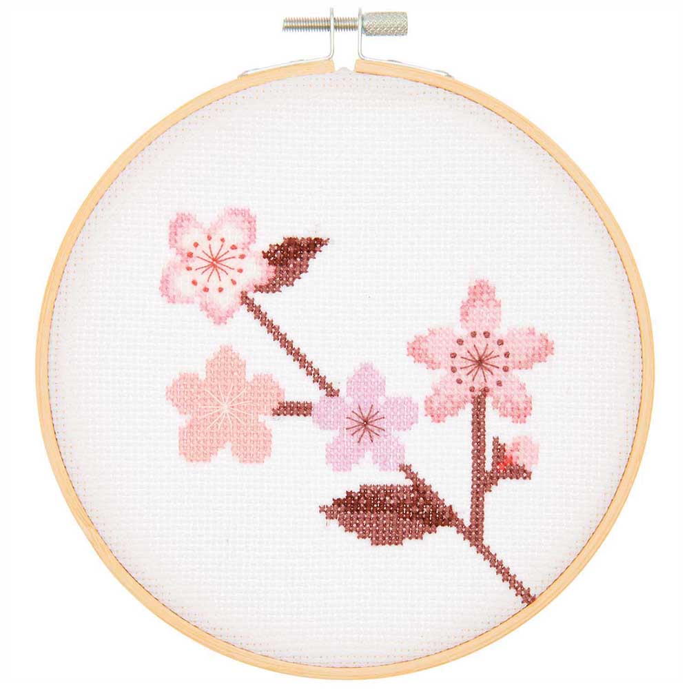 Cherry Blossom Branch | Complete Cross Stitch Kit with Hoop | Sakura