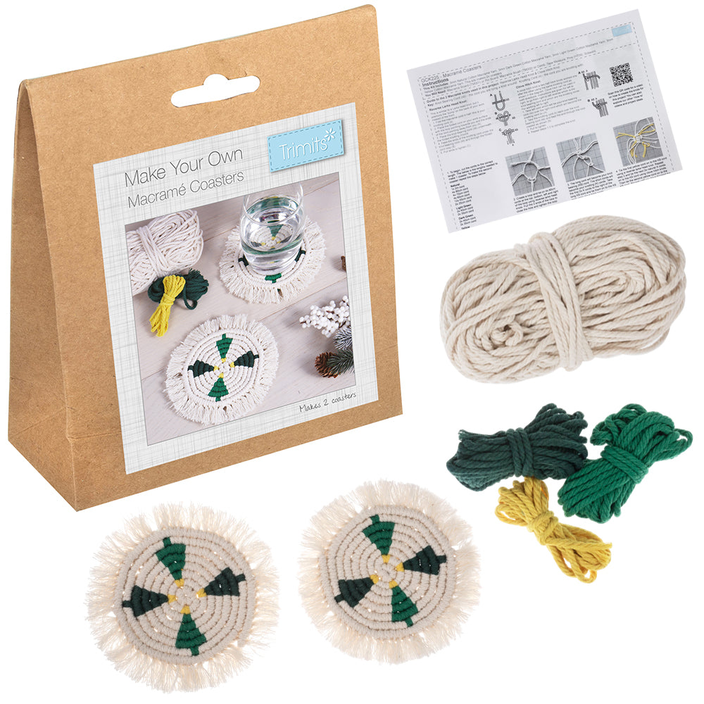 Christmas Tree Coasters | Makes 2 | Macrame Craft Kit