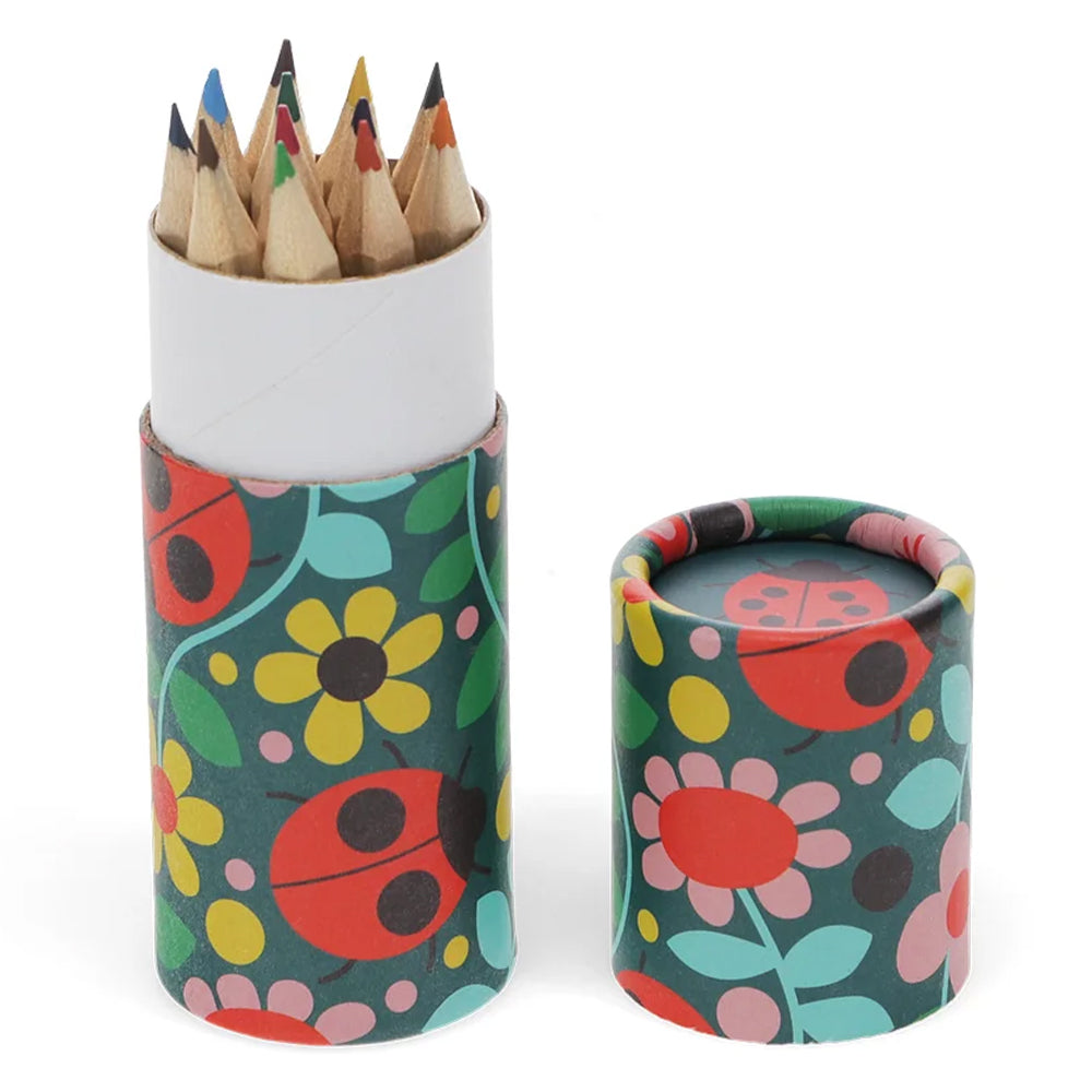 Retro Ladybird | Tube of 12 Short Coloured Pencils | Mini Gift | Cracker Filler