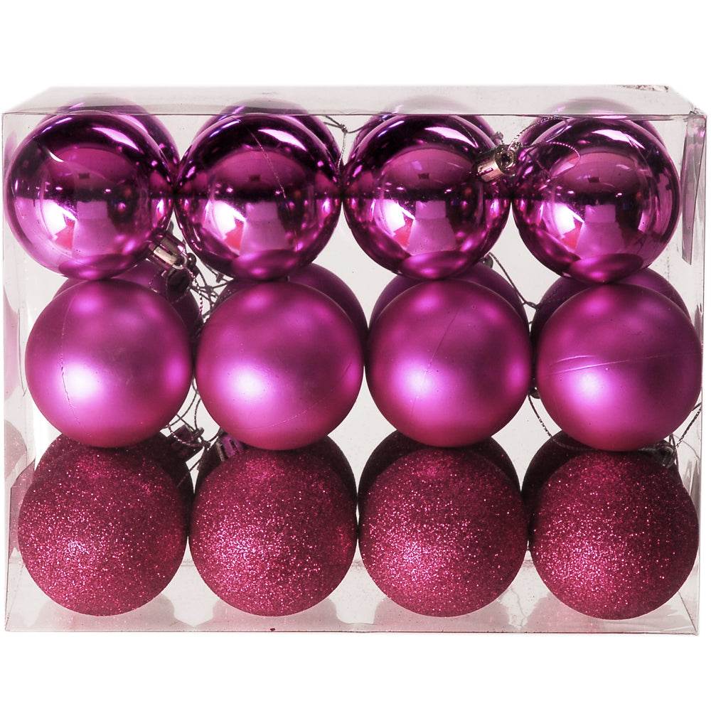 24 Fuchsia Pink 8cm Shatterproof Christmas Tree Bauble Decorations