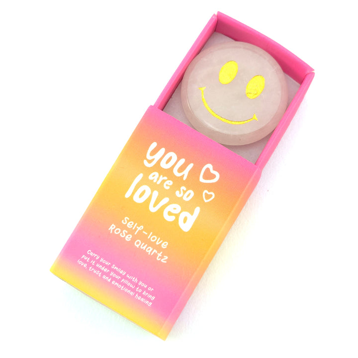 You're So Loved | Rose Quartz Happy Face Crystal | Matchbox Gift | Cracker Filler