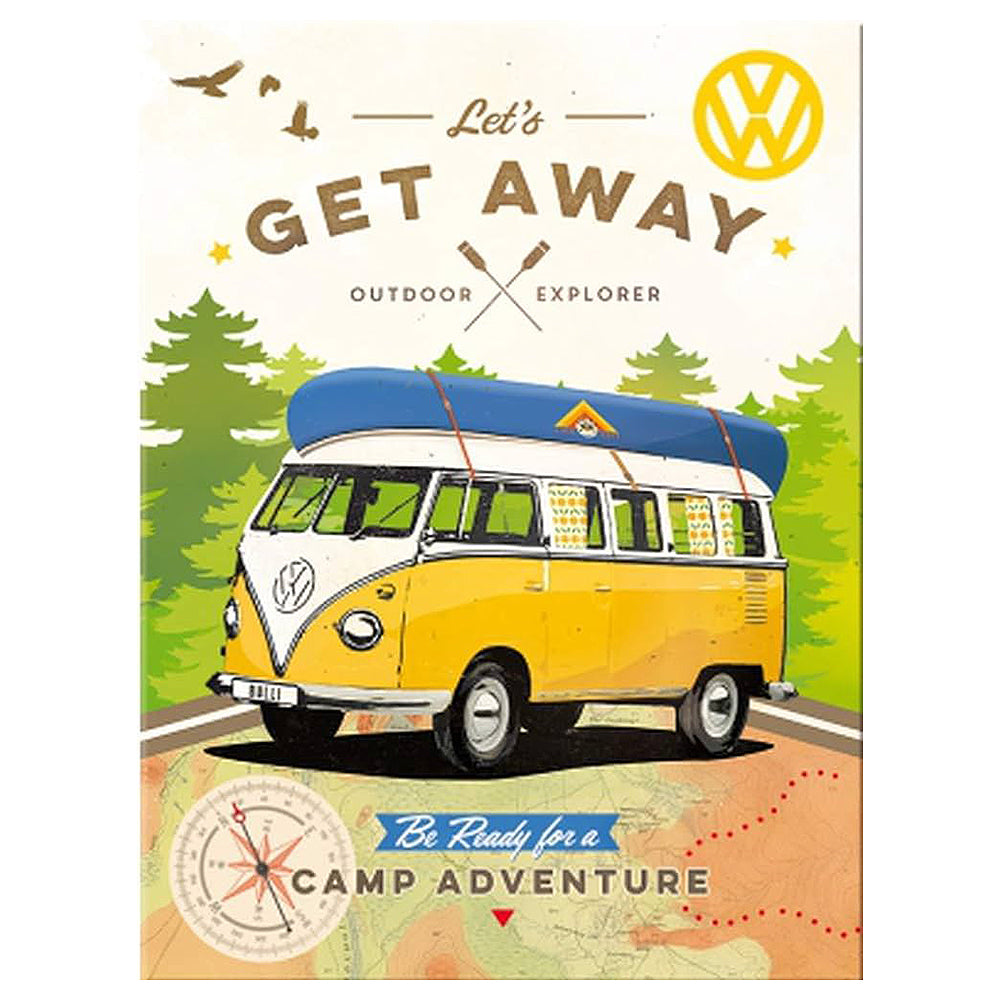 VW Camper | Get Away | Retro Magnet | 8x6cm | Mini Gift | Cracker Filler