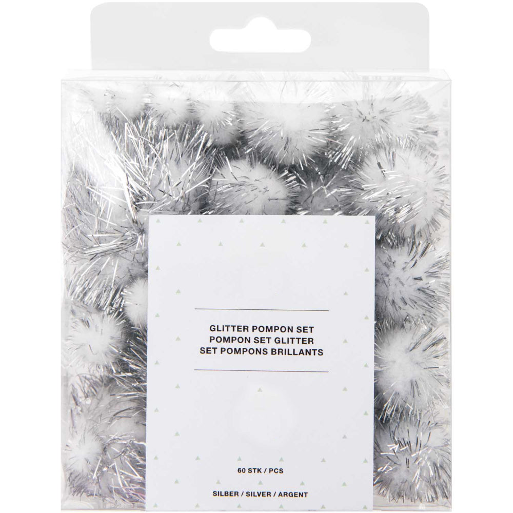 60 Tinsel Craft Pom Poms - Silver Glitter (10 to 45mm) – littlecraftybugs