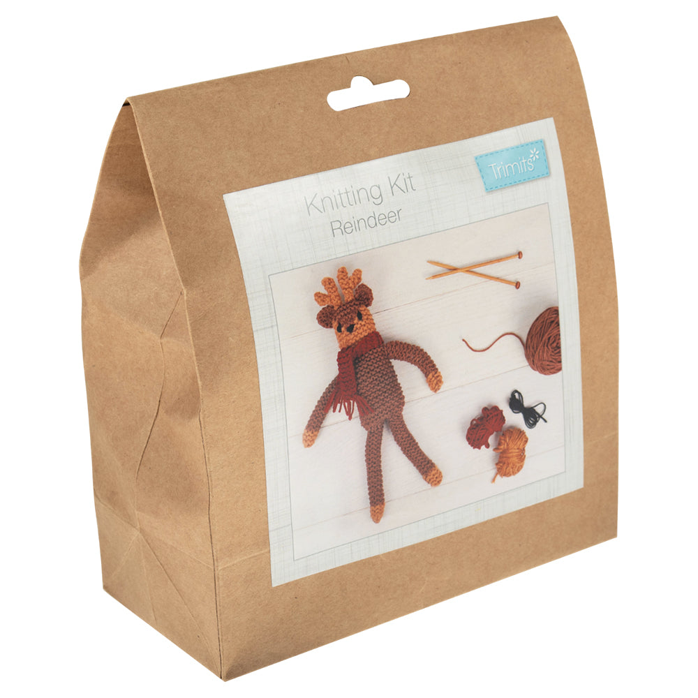 Reindeer Knitting Kit with Needles | Older Kids or Basic Adult Knitters