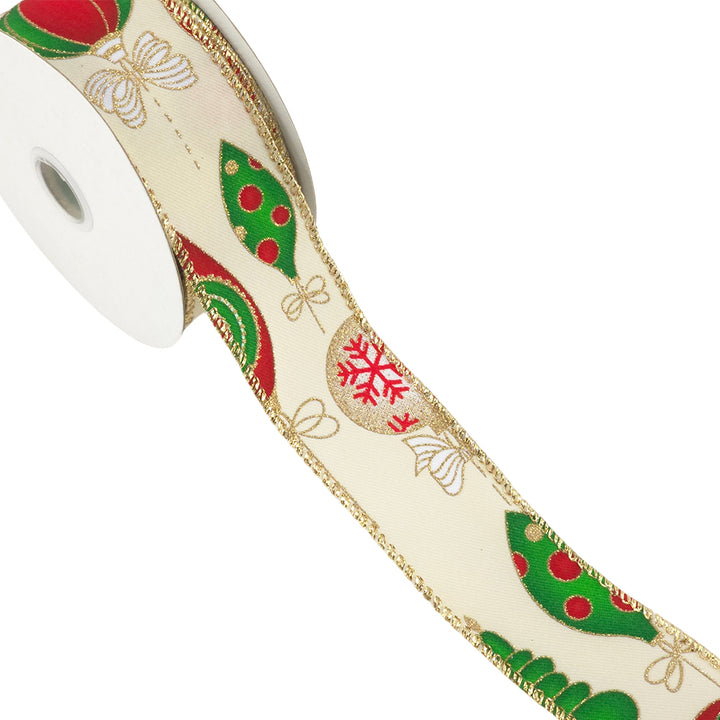 Wire Edged Satin & Glitter Christmas Bauble Ribbon | 38 or 63mm Wide | 10m