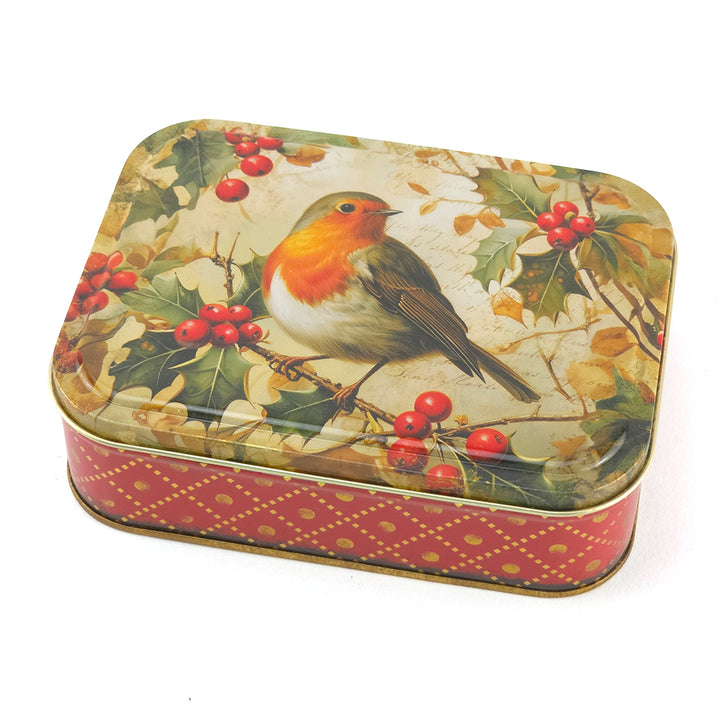 Traditional Christmas Robin | Small Rectangular Tin | 14.5x10.5x4cm